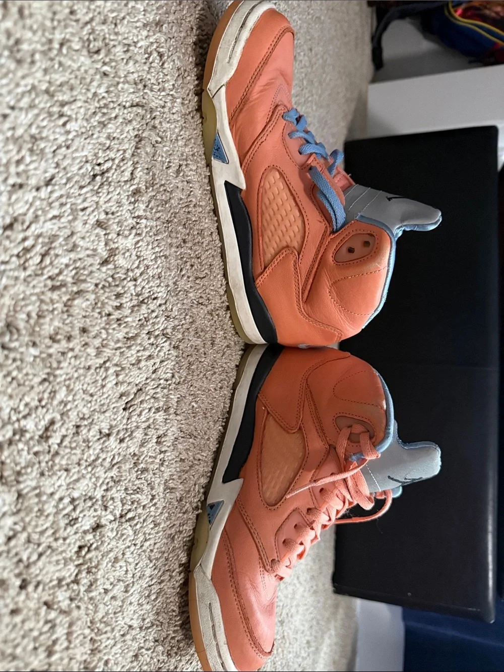 Nike Kids Orange High-Top Sneakers with Light Blue Lining